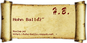 Hohn Balló névjegykártya